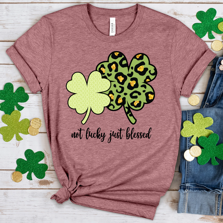 Just Blessed Leopard Shamrocks Heathered Tee