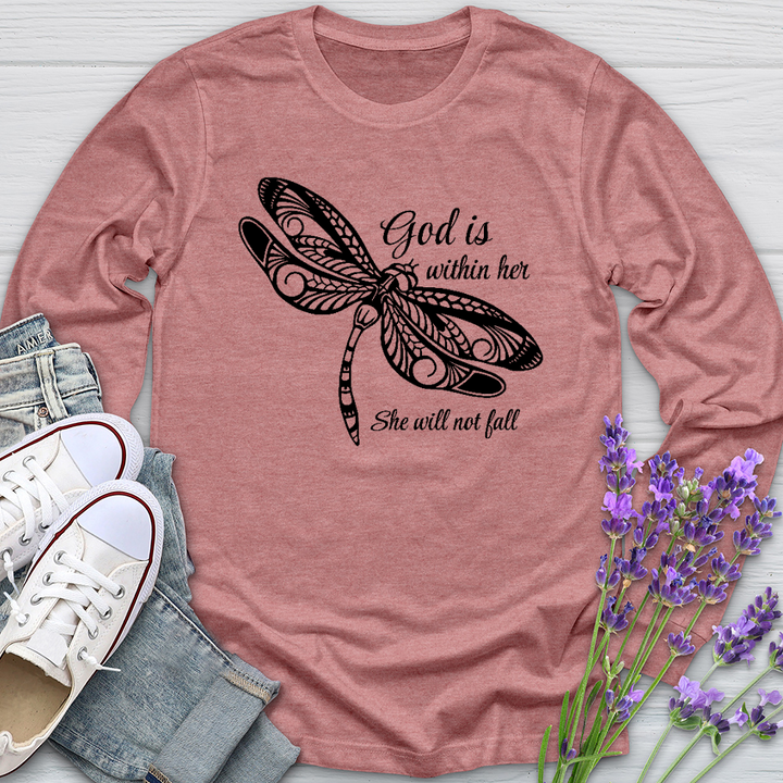 She Will Not Fall Dragonfly Long Sleeve Tee