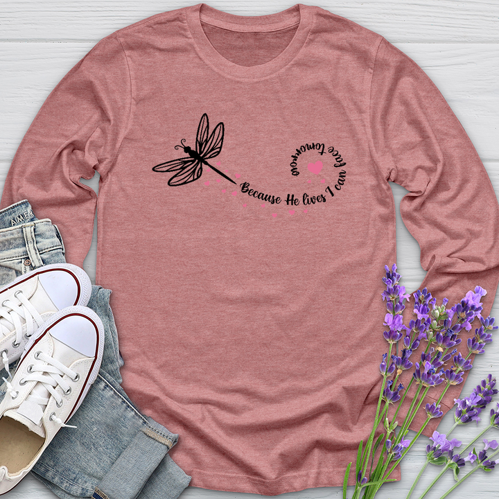 Because He Lives Dragonfly Long Sleeve Tee