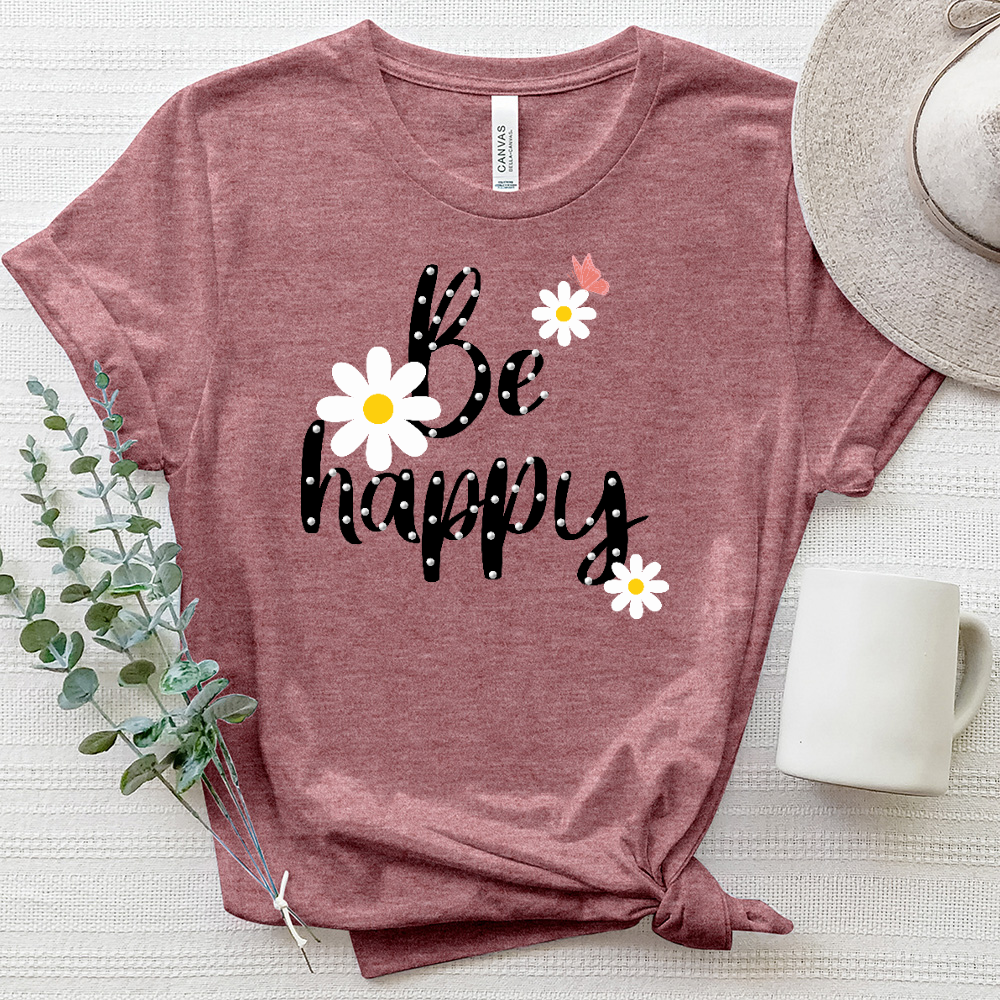 Be Happy Daisy Art Heathered Tee