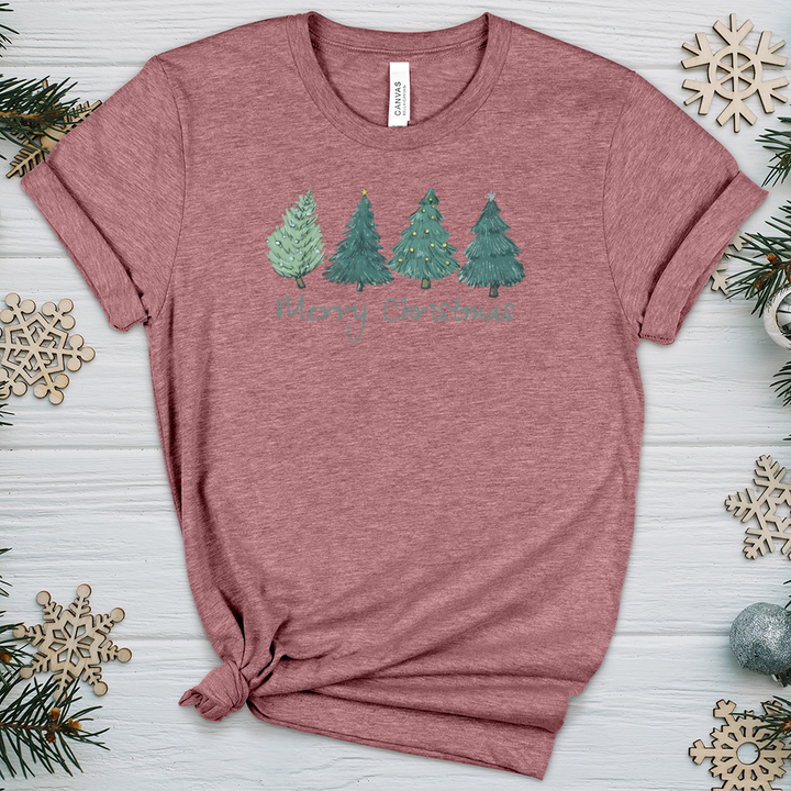 Merry Christmas Pine Trees Heathered Tee