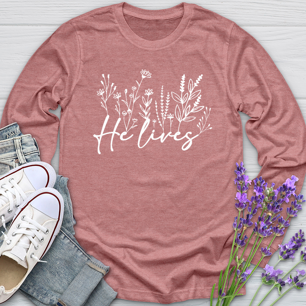 He Lives Wildflowers Long Sleeve Tee