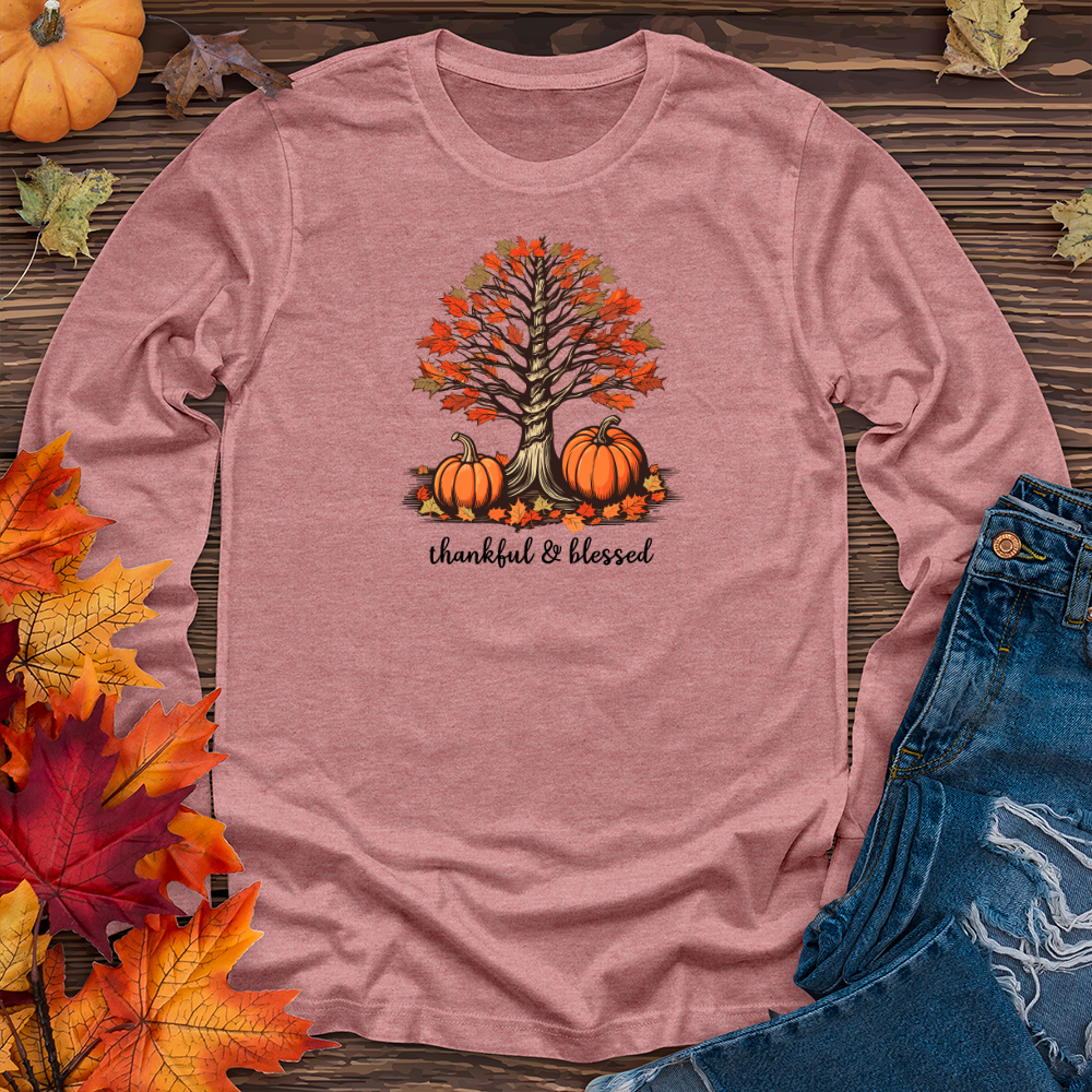 Retro Plaid Autumn Tree Long Sleeve Tee