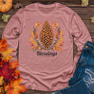 Herringbone Pinecone Blessings Long Sleeve Tee