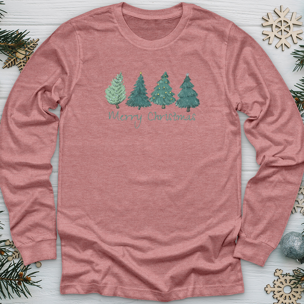 Merry Christmas Pine Trees Long Sleeve Tee