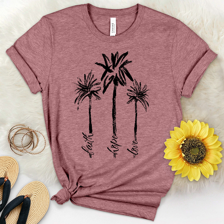 Faith Hope Love Watercolor Palms Heathered Tee