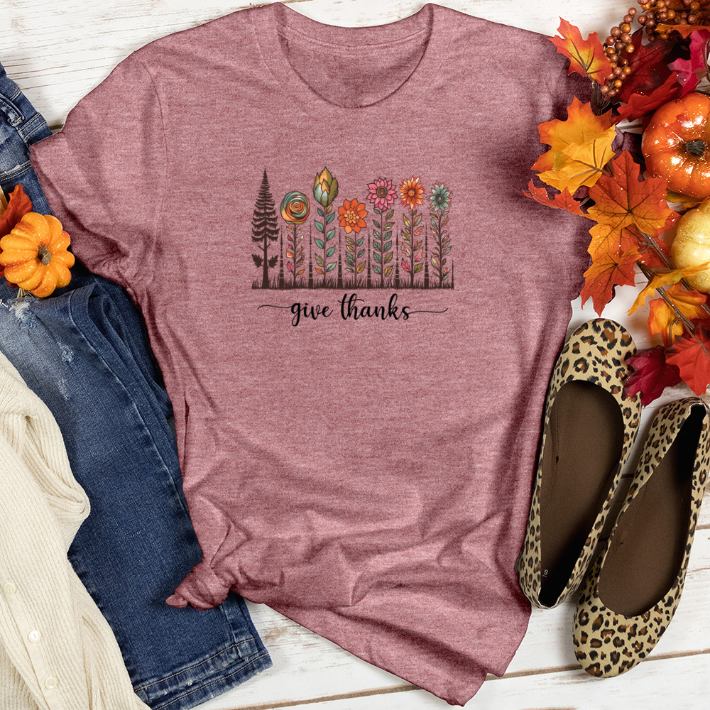 Retro Woodland Hike Flower Trio Heathered Tee