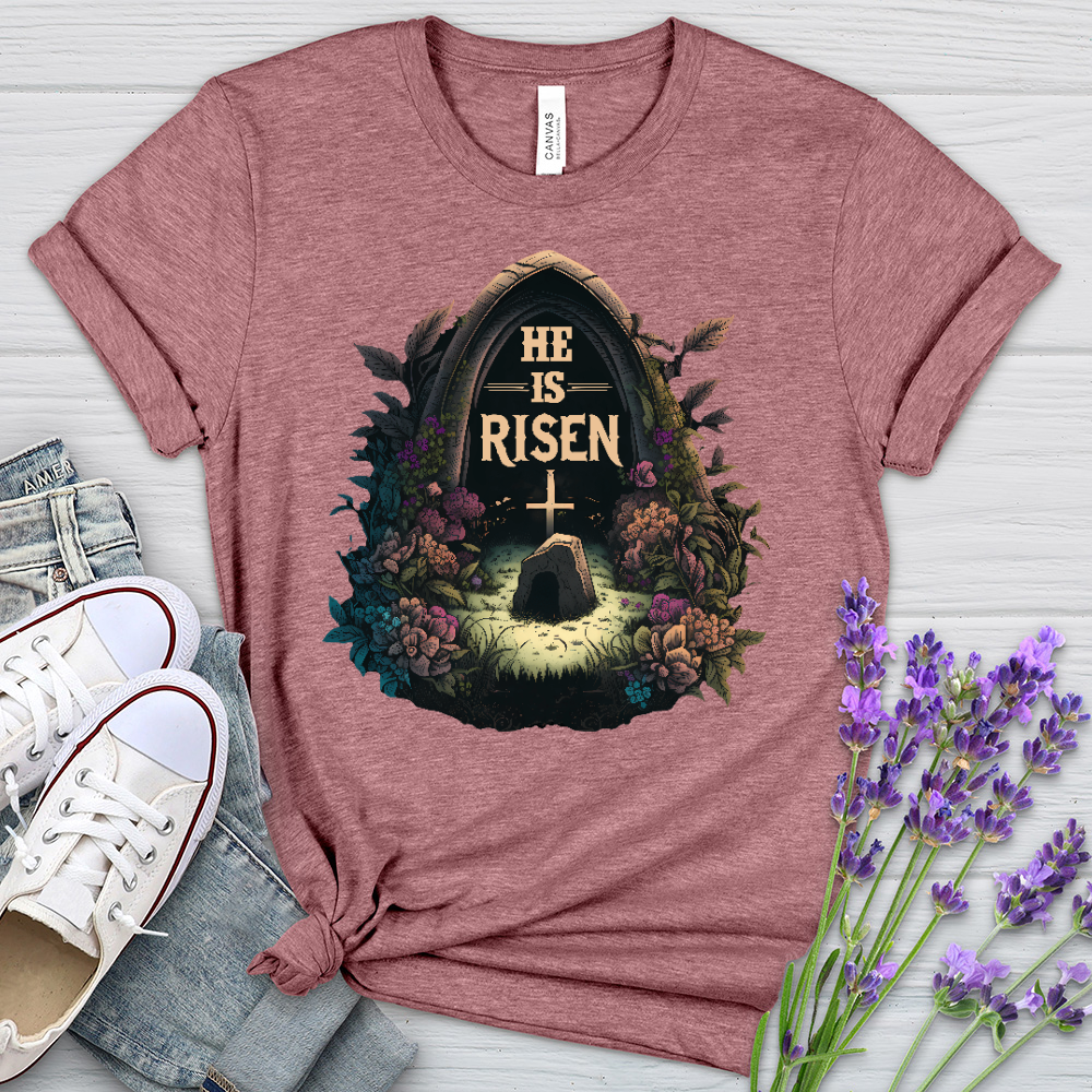 He Is Risen Grave Heathered Tee