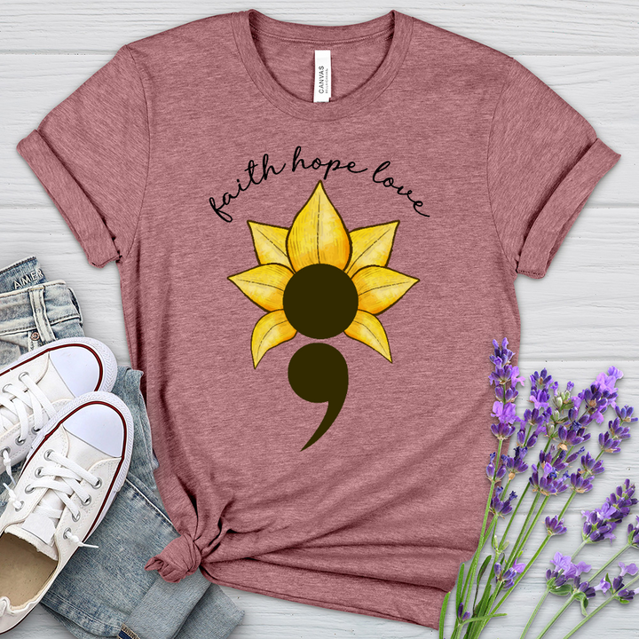 Faith Hope Love Semicolon Heathered Tee