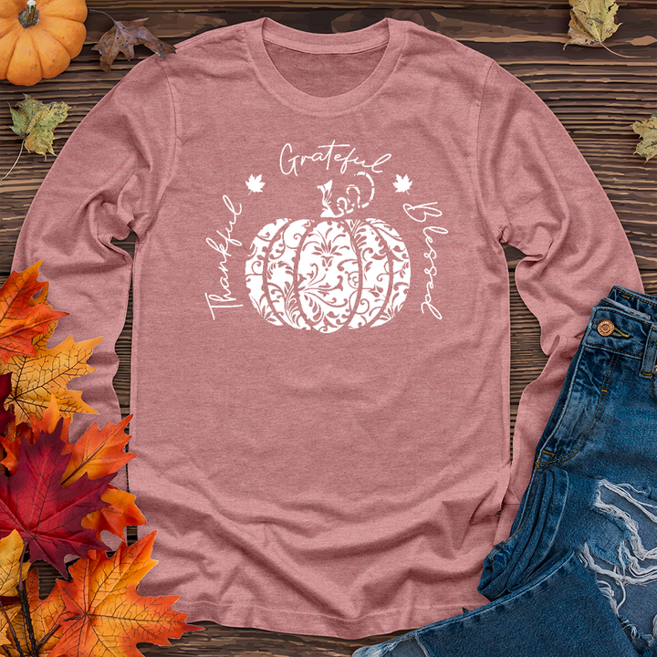 TGB White Floral Pumpkin Long Sleeve Tee