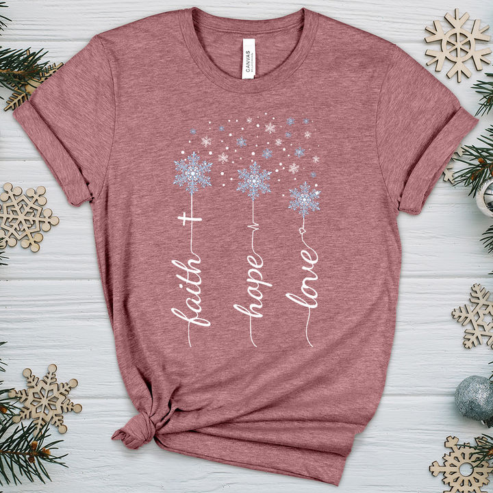 Faith Hope Love Snowflakes Heathered Tee