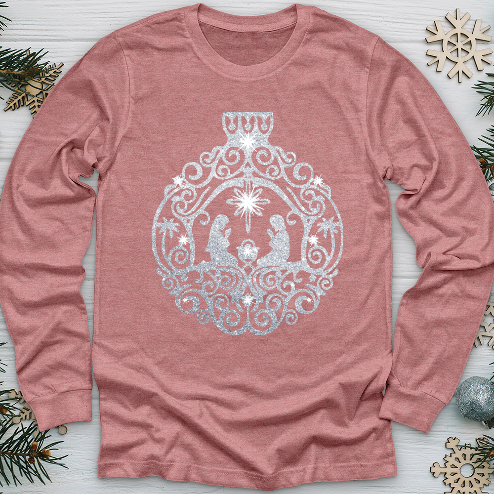 Silver Nativity Scene Ornament Long Sleeve Tee