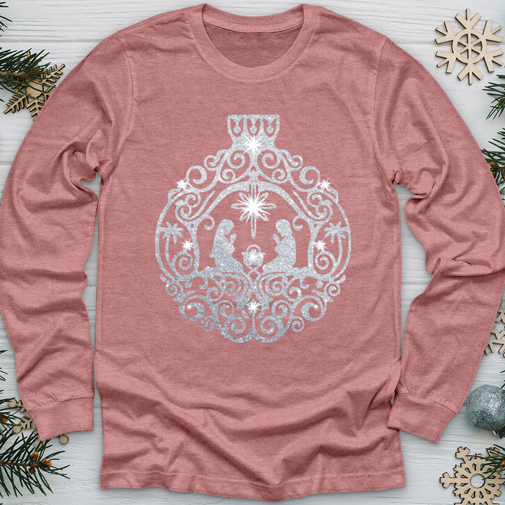 Silver Nativity Scene Ornament Long Sleeve Tee