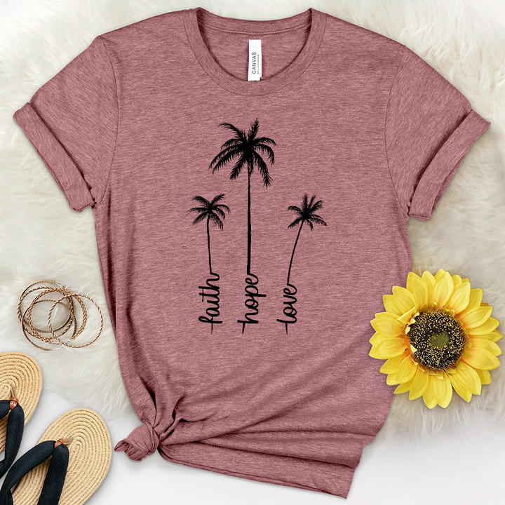 Faith Hope Love Palm Trio Heathered Tee