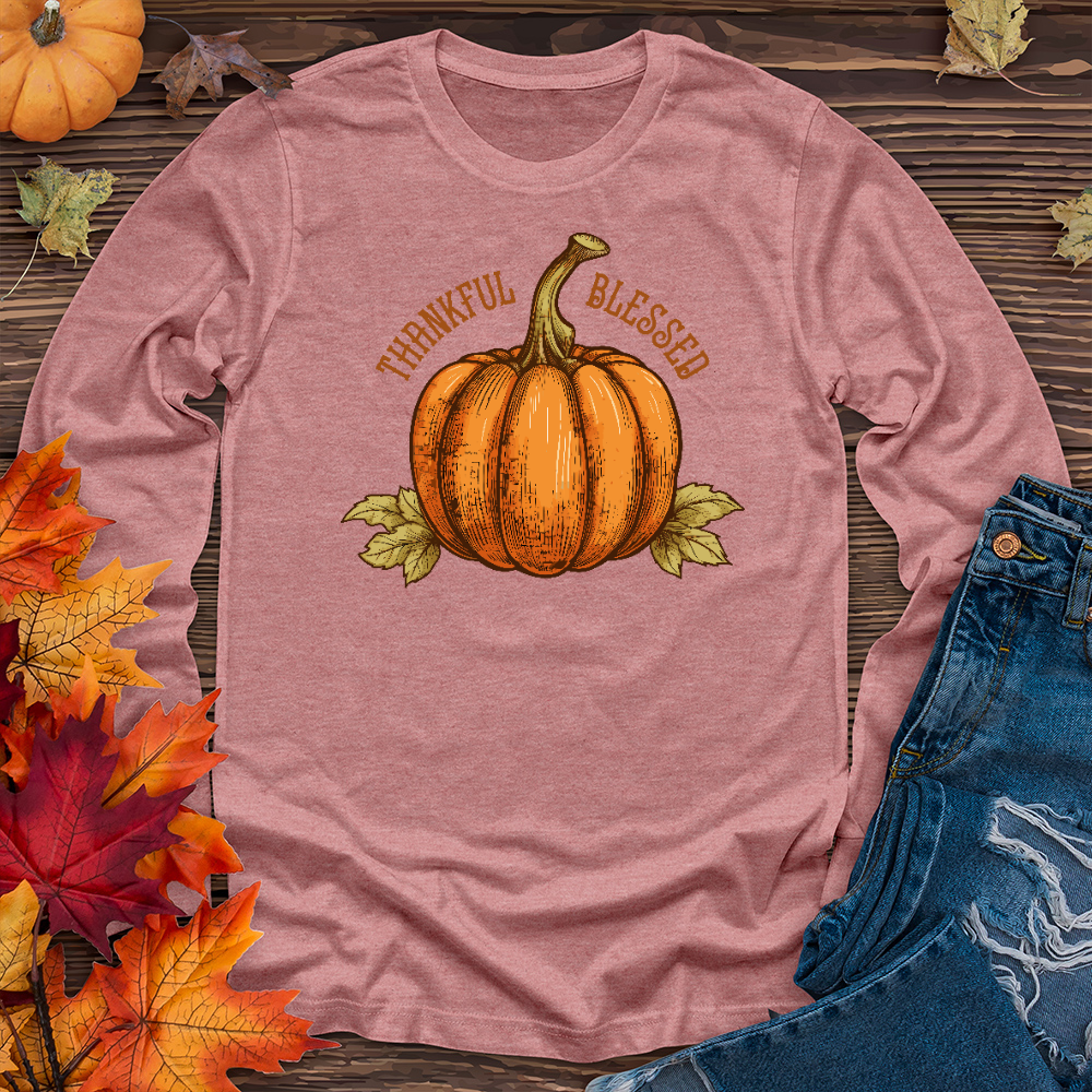 Thankful Blessed Pumpkin Long Sleeve Tee