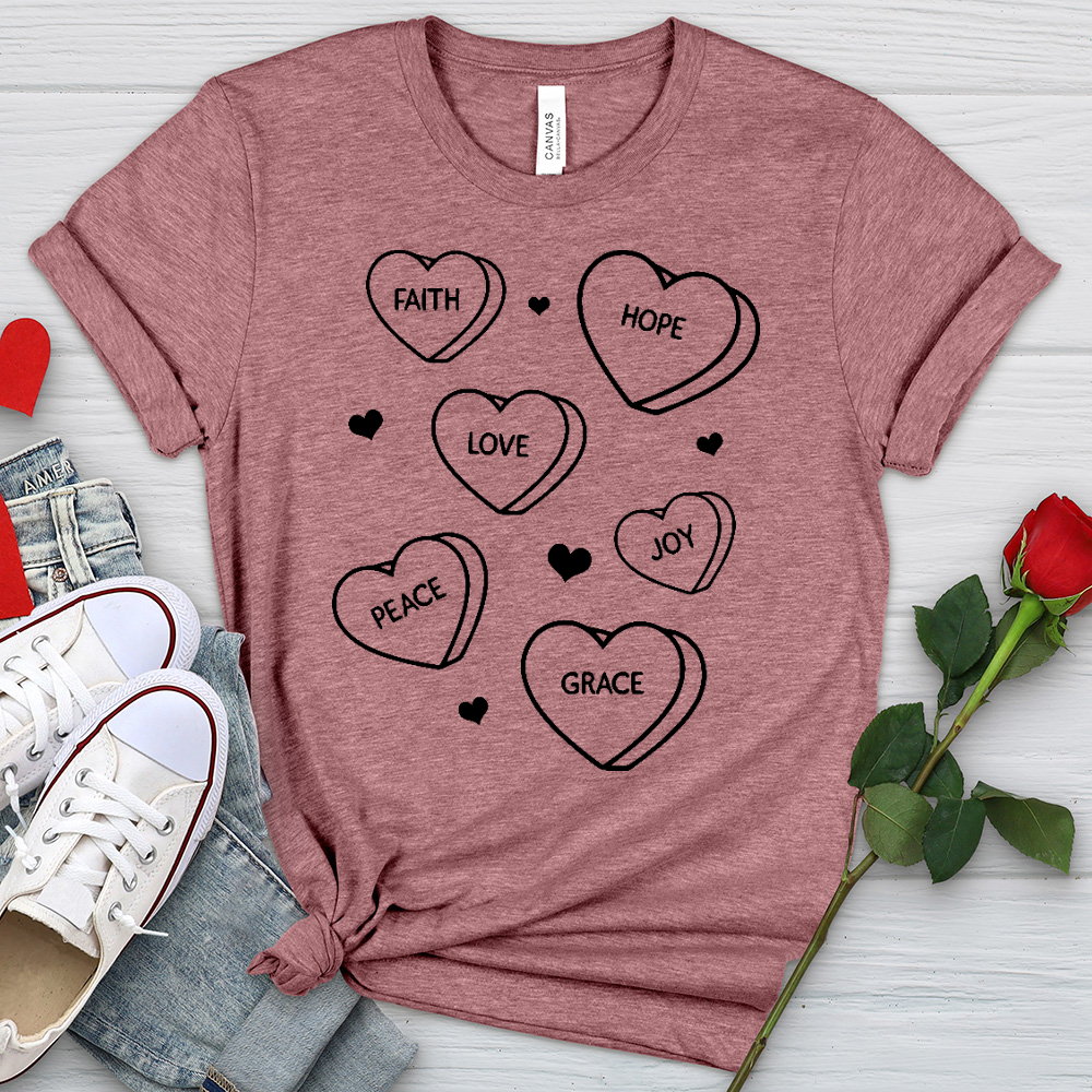 Inspirational Candy Hearts Heathered Tee