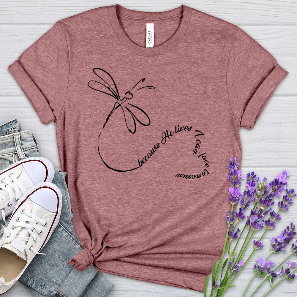 Because He Lives Dragonfly Heart Heathered Tee