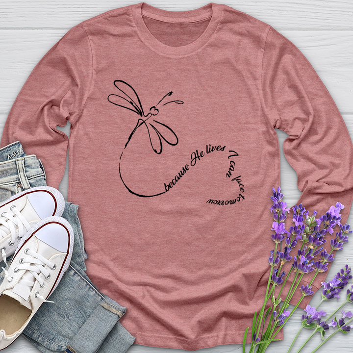 Because He Lives Dragonfly Heart Long Sleeve Tee