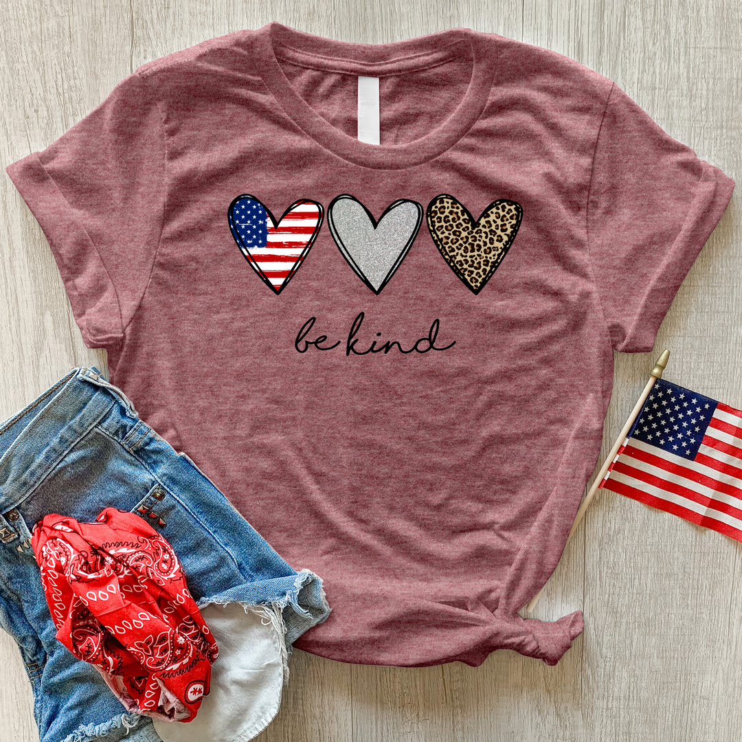 Be Kind Heart Flag Heathered Tee