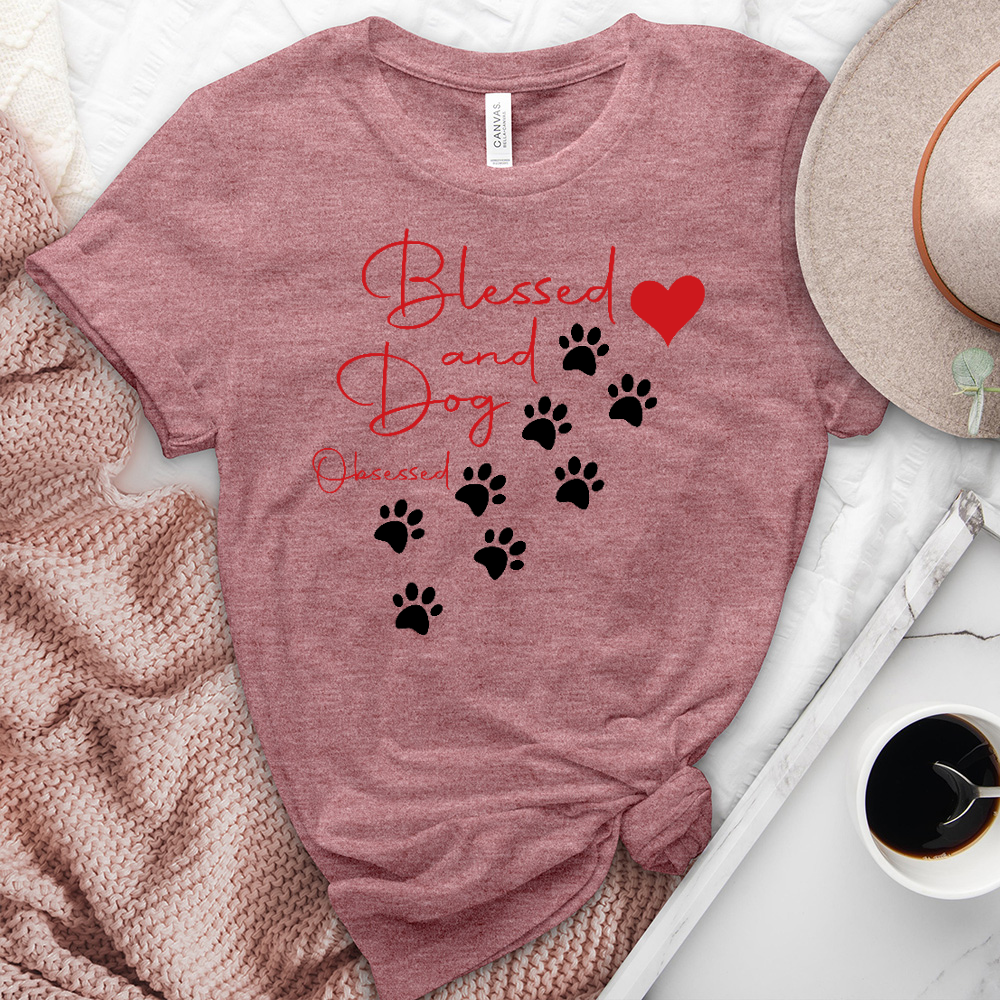 Blessed and Dod Obsessed Paw Print Heathered Tee