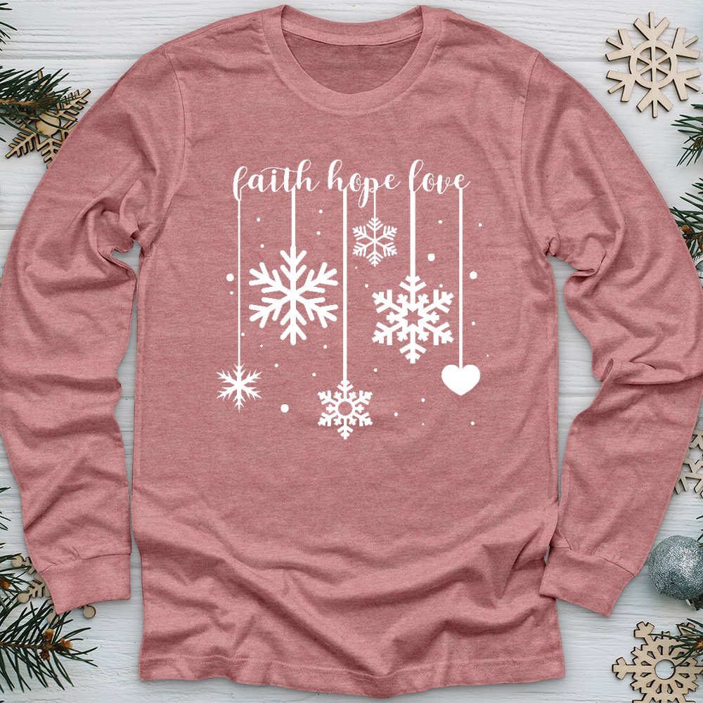 Faith Hope Love Dangling Snowflakes Long Sleeve Tee