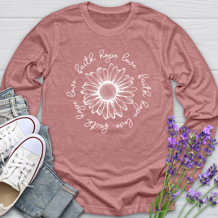 Faith Hope Love White Flower Long Sleeve Tee