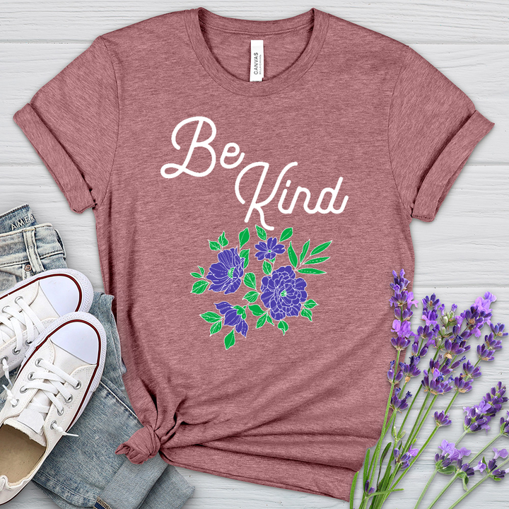 Be Kind Purple Flowers Heathered Tee