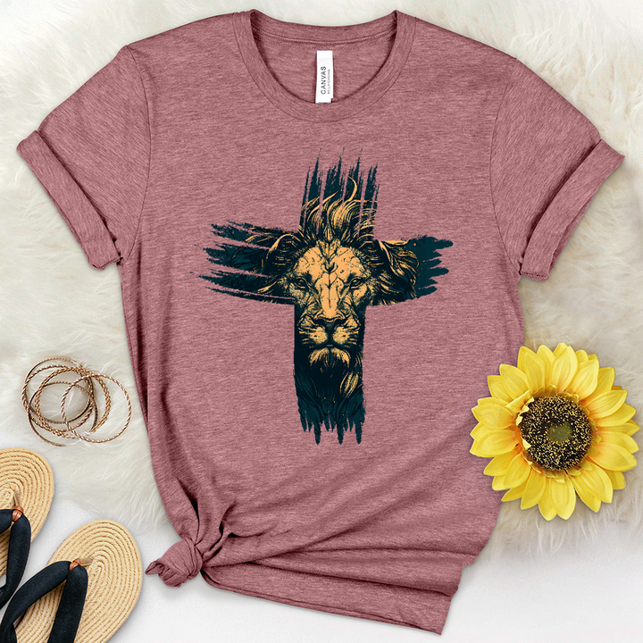 Lion Face with Cross Heathered Tee