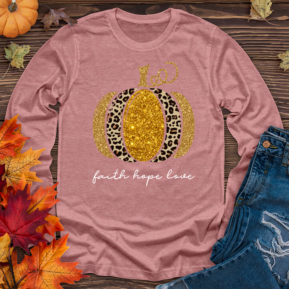 Faith Hope Love Leopard Pumpkin Long Sleeve Tee