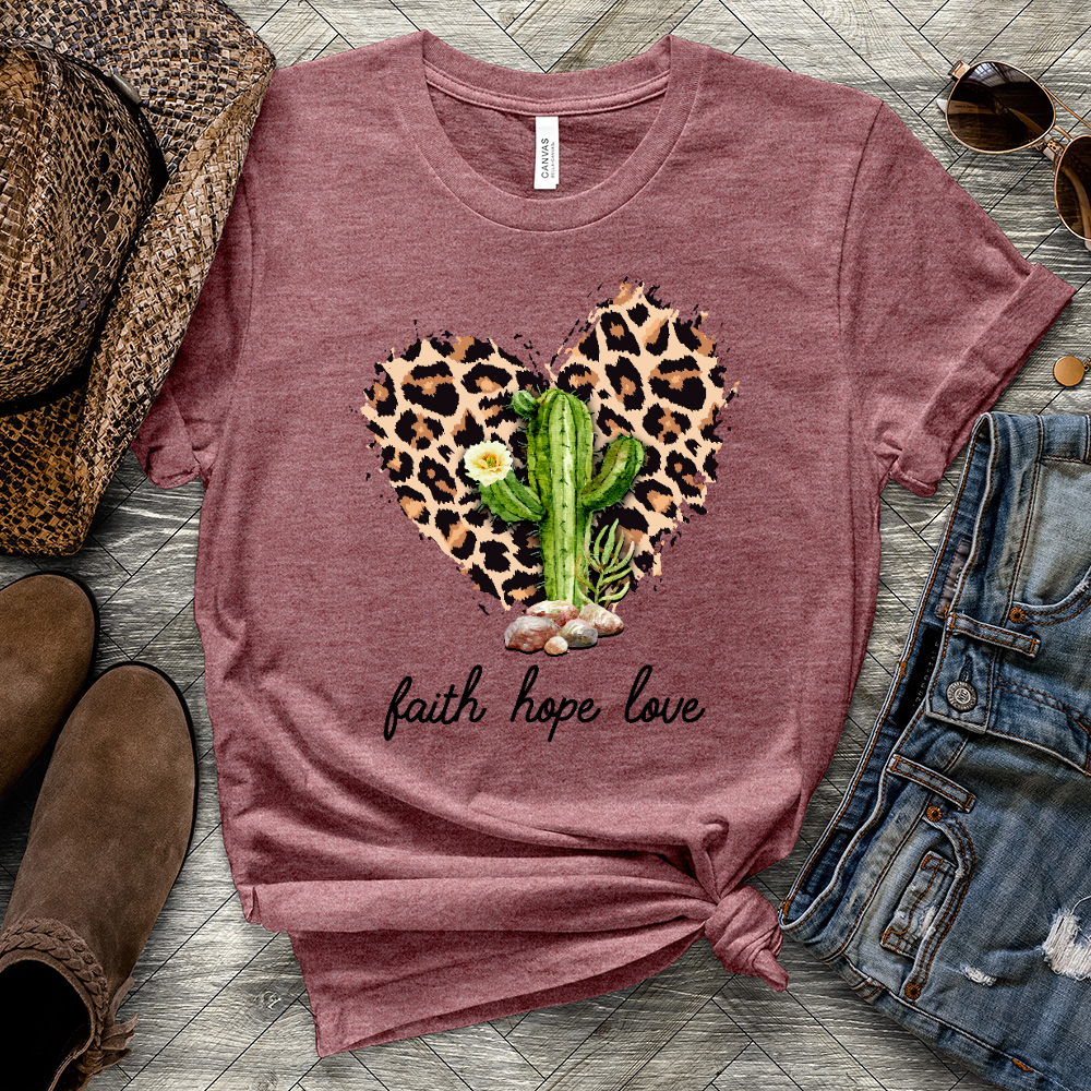 Cactus With Leopard Heart Heathered Tee
