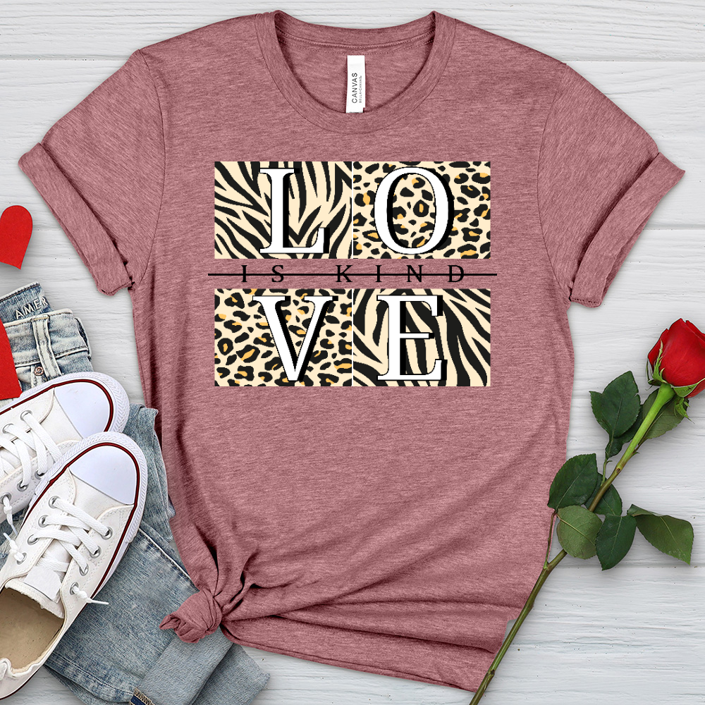 Love Is Kind Leopard Squares Heathered Tee