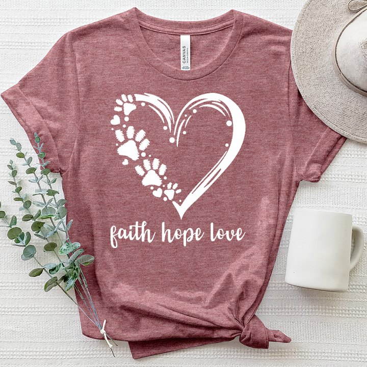 Faith Hope Love Paw Print Heart Heathered Tee