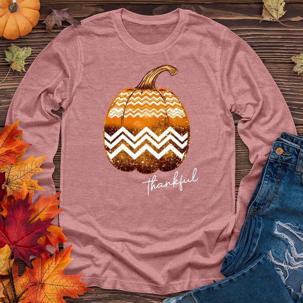 Thankful Gold Glitter Pumpkin Long Sleeve Tee