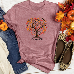 Retro Autumn Love Tree & Heart Icons Heathered Tee