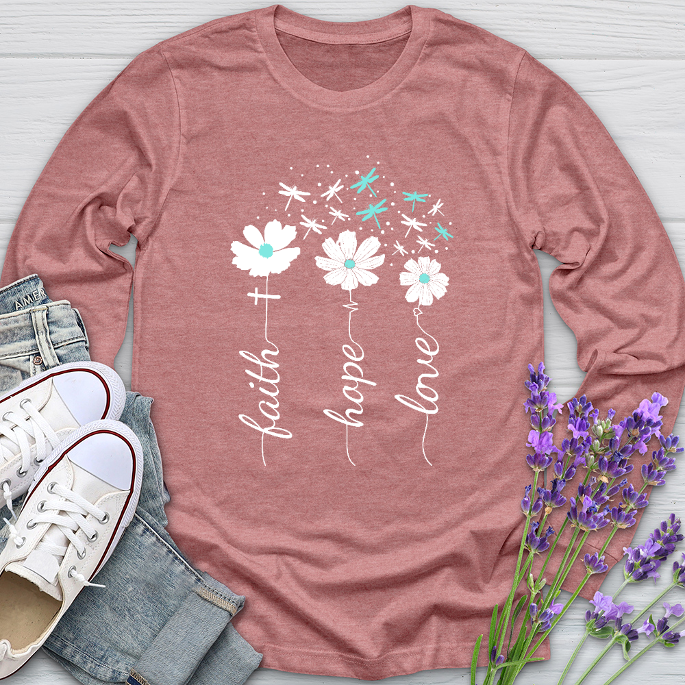 Faith Hope Love Dragonfly Floral Long Sleeve Tee