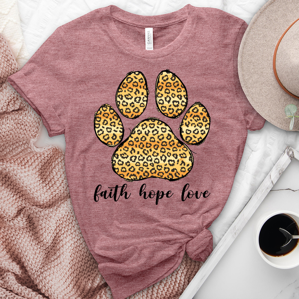 Bold Leopard Faith Paw Print Heathered Tee