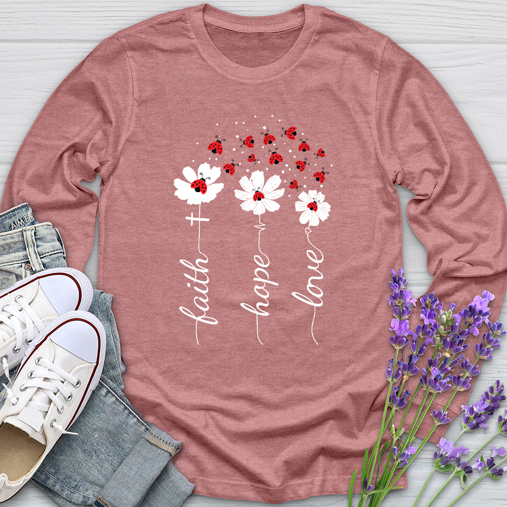 Faith Lady Bug Flowers Long Sleeve Tee