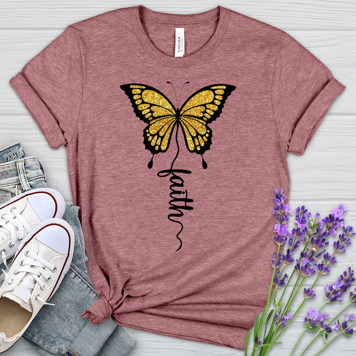 Gold Faith Butterfly Heathered Tee