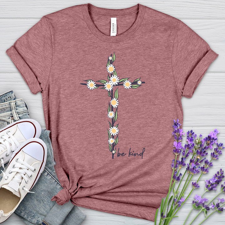 Be Kind Floral Cross Heathered Tee