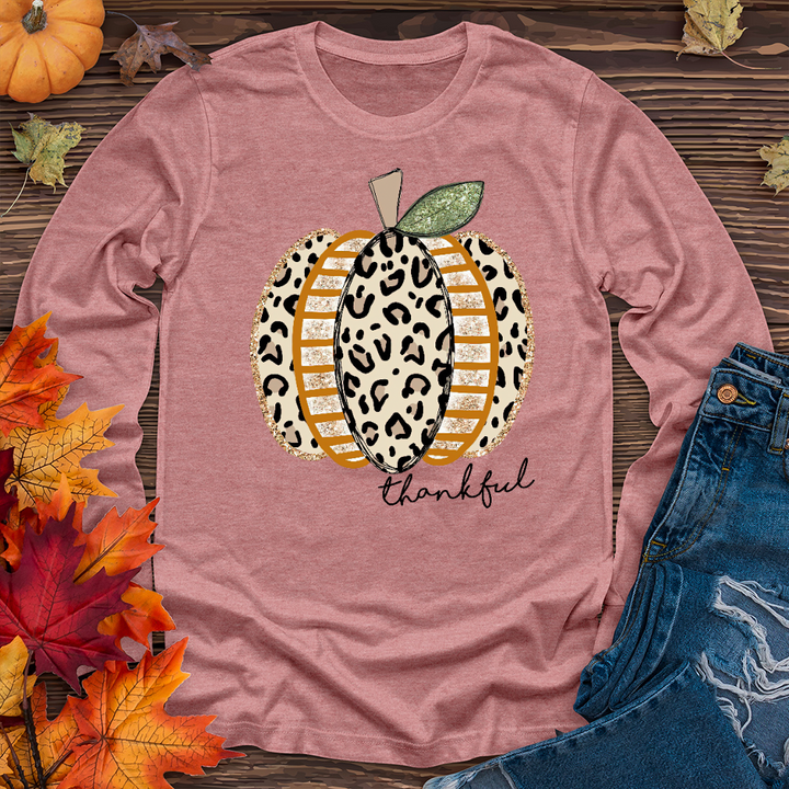 Thankful Leopard Spotted Pumpkin Long Sleeve Tee