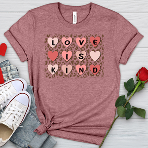 Love Is Kind Leopard Hearts Heathered Tee