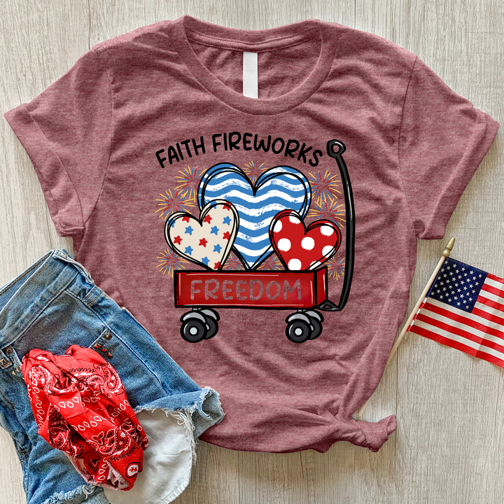 Faith Fireworks Freedom Cart Heathered Tee