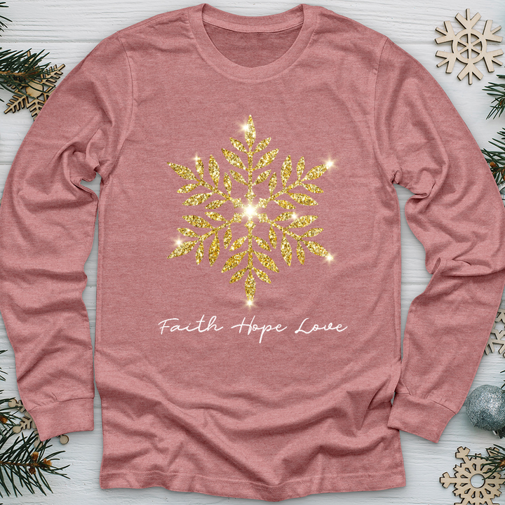 Gold Snowflake Shimmer Long Sleeve Tee