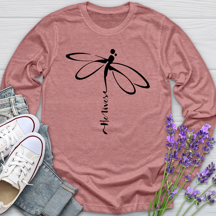 He Lives Dragonfly Long Sleeve Tee