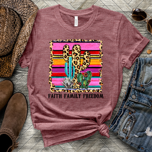 Faith Family Freedom Colored Cactus Heathered Tee