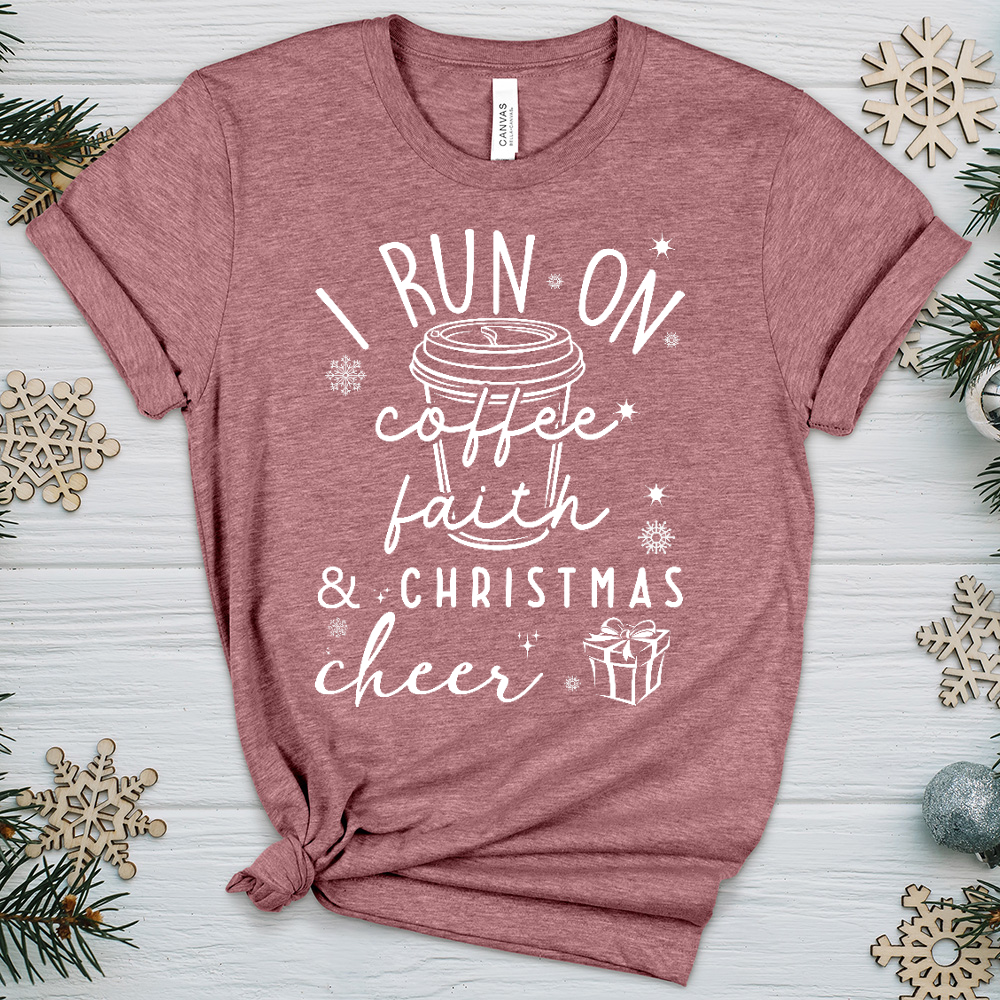 Coffee, Faith, Christmas Cheer Heathered Tee