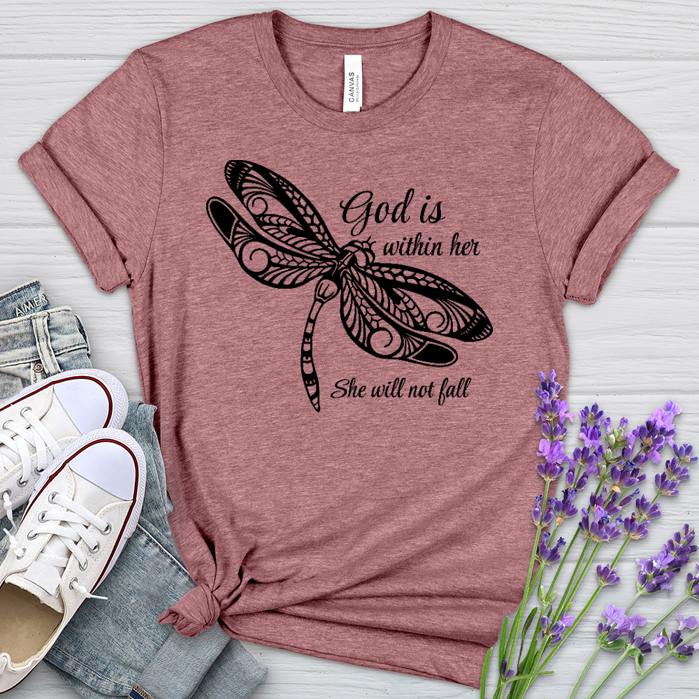 She Will Not Fall Dragonfly Heathered Tee