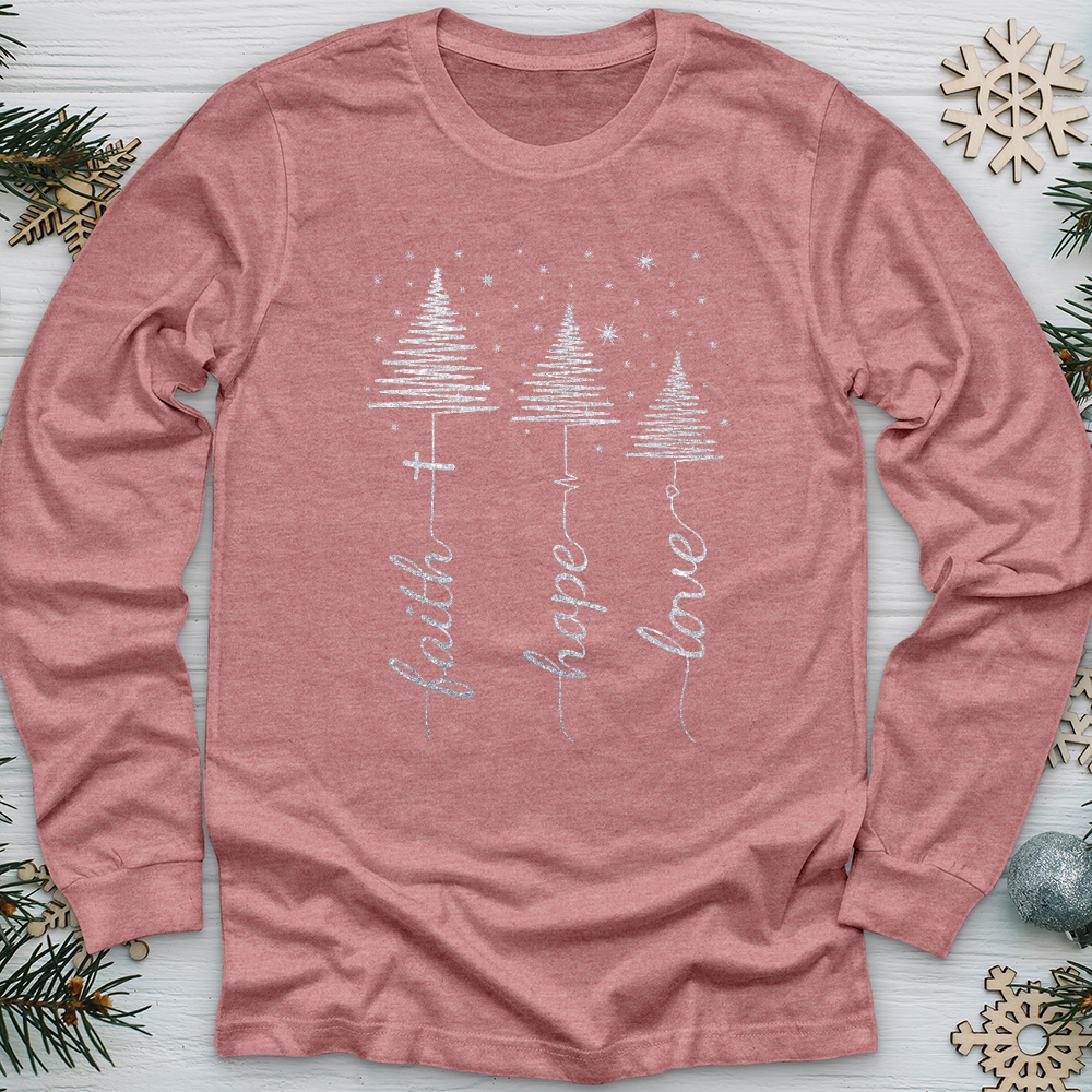 Faith Hope Love Floating Sparkles Long Sleeve Tee