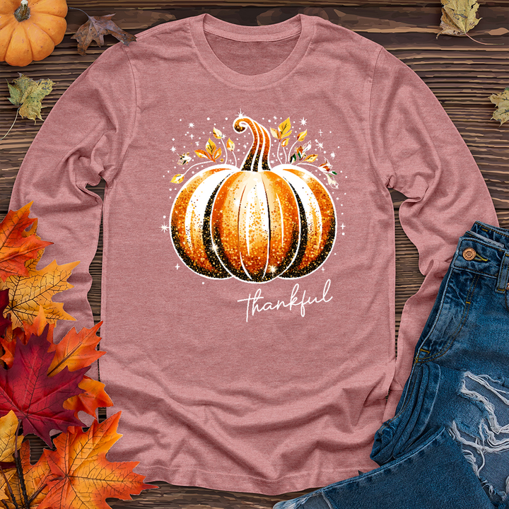 Thankful Glitter Pumpkin Long Sleeve Tee