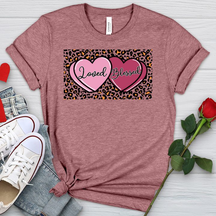 Loved Blessed Pink Hearts Heathered Tee